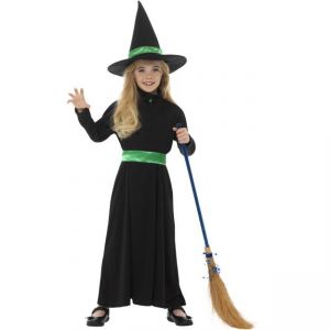 Dětský kostým - Čarodějnice černozelená - M (85-C)