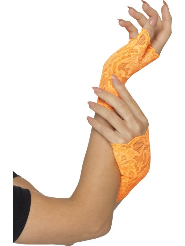 Krajkové rukavice - oranžové - bez prstů (35-G) Smiffys.com