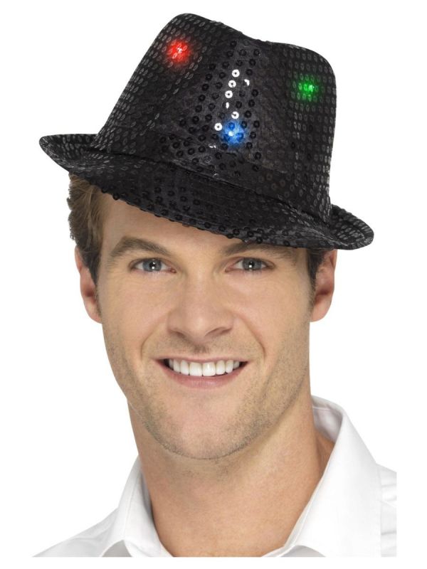 Flitrový klobouk svítící - černý Smiffys.com