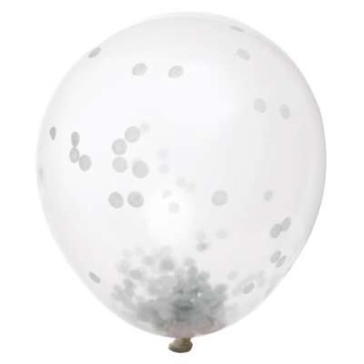 Balónek nafukovací - se stříbrnými konfetami (12-H) - 6ks