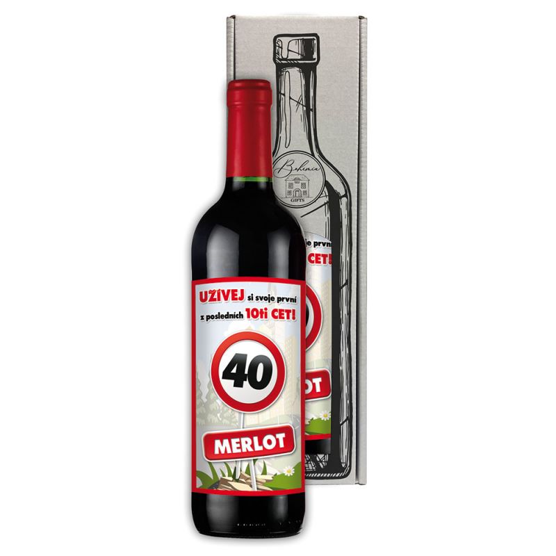Dárkové víno - Vše nejlepší 40 - červené 750ml Mediabox