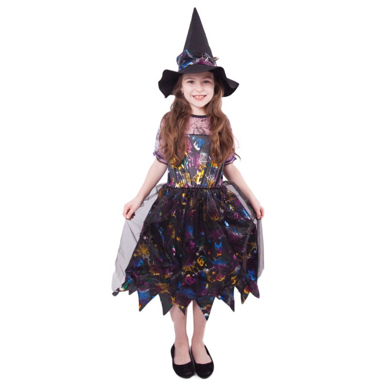 Dětský kostým čarodějnice barevná - M (85-C)