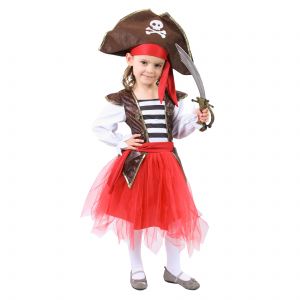 Dětský kostým pirátka s červenou sukní  - S (85-B)
