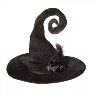 Klobouk čarodějnický klobouk  s peřím a černou růží (48)