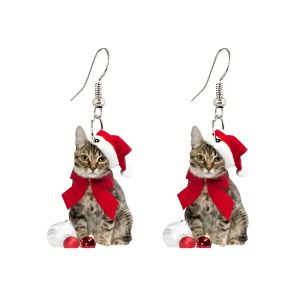 Náušnice vánoční - kočka santa