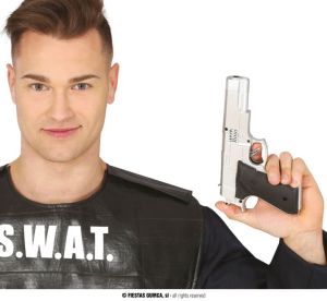 Pistole policejní stříbrná 21 cm  (65)