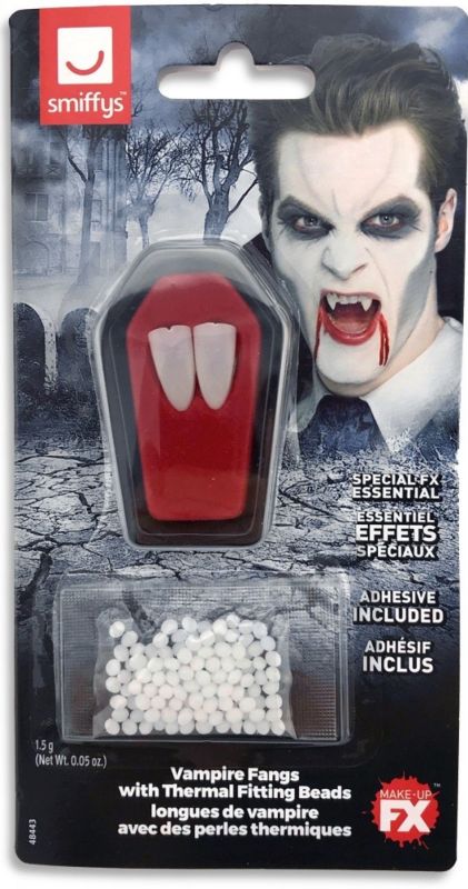 Zuby upíří - tesáky bílé + upevňovací kuličky (79-D)