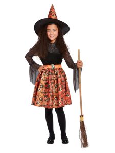 Dětský kostým čarodějnice oranžová - M (85-C)