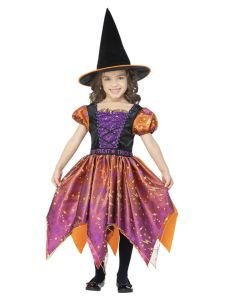Dětský kostým čarodějnice oranžový - M (85-C)