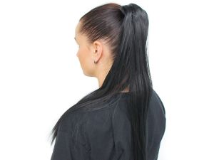 Vlasový příčesek s vlásenkou a stuhou - černý (5)